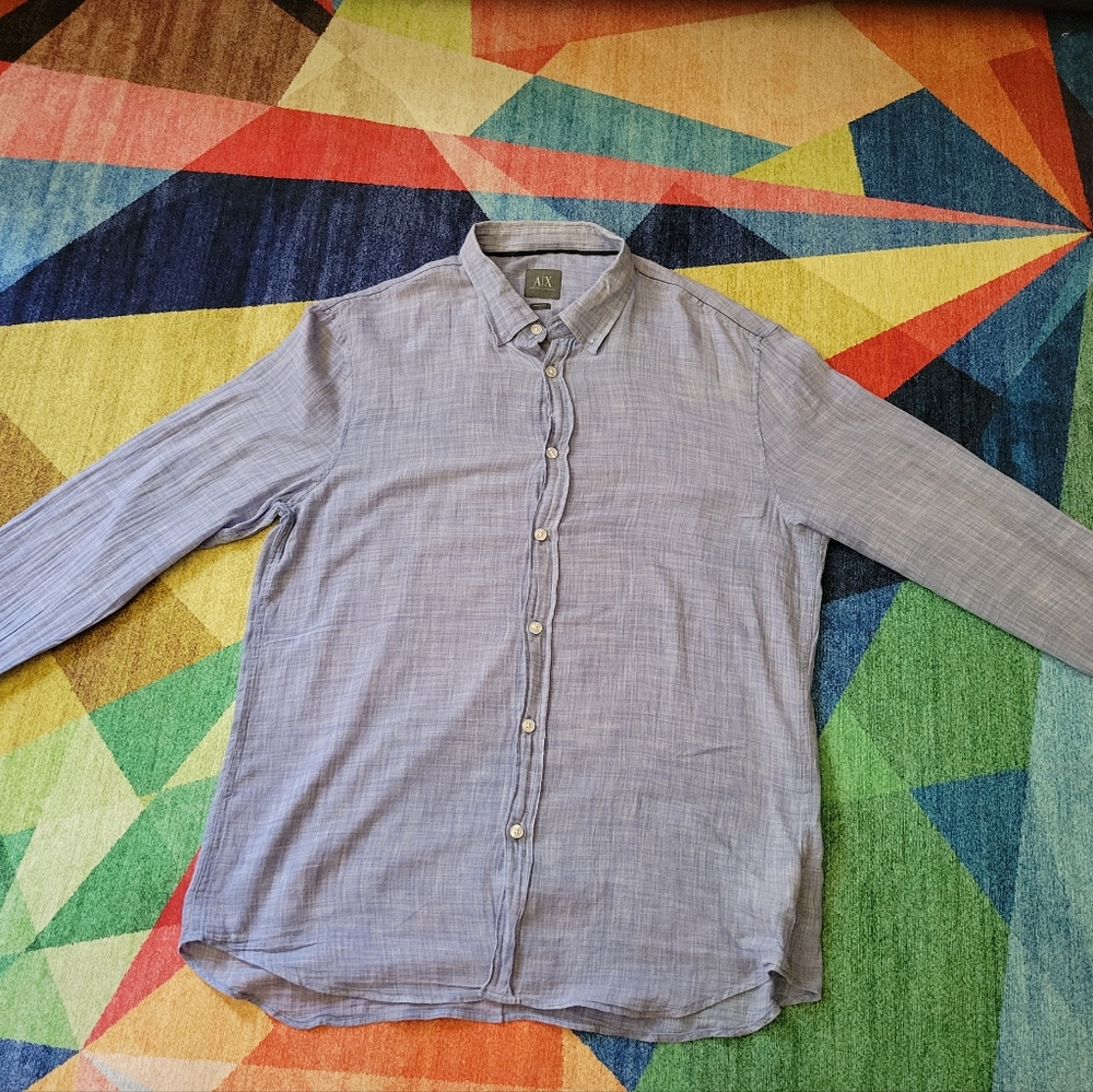 Armani Exchange Pre-owned Men's Long Sleeve Shirt Blue Cotton Large